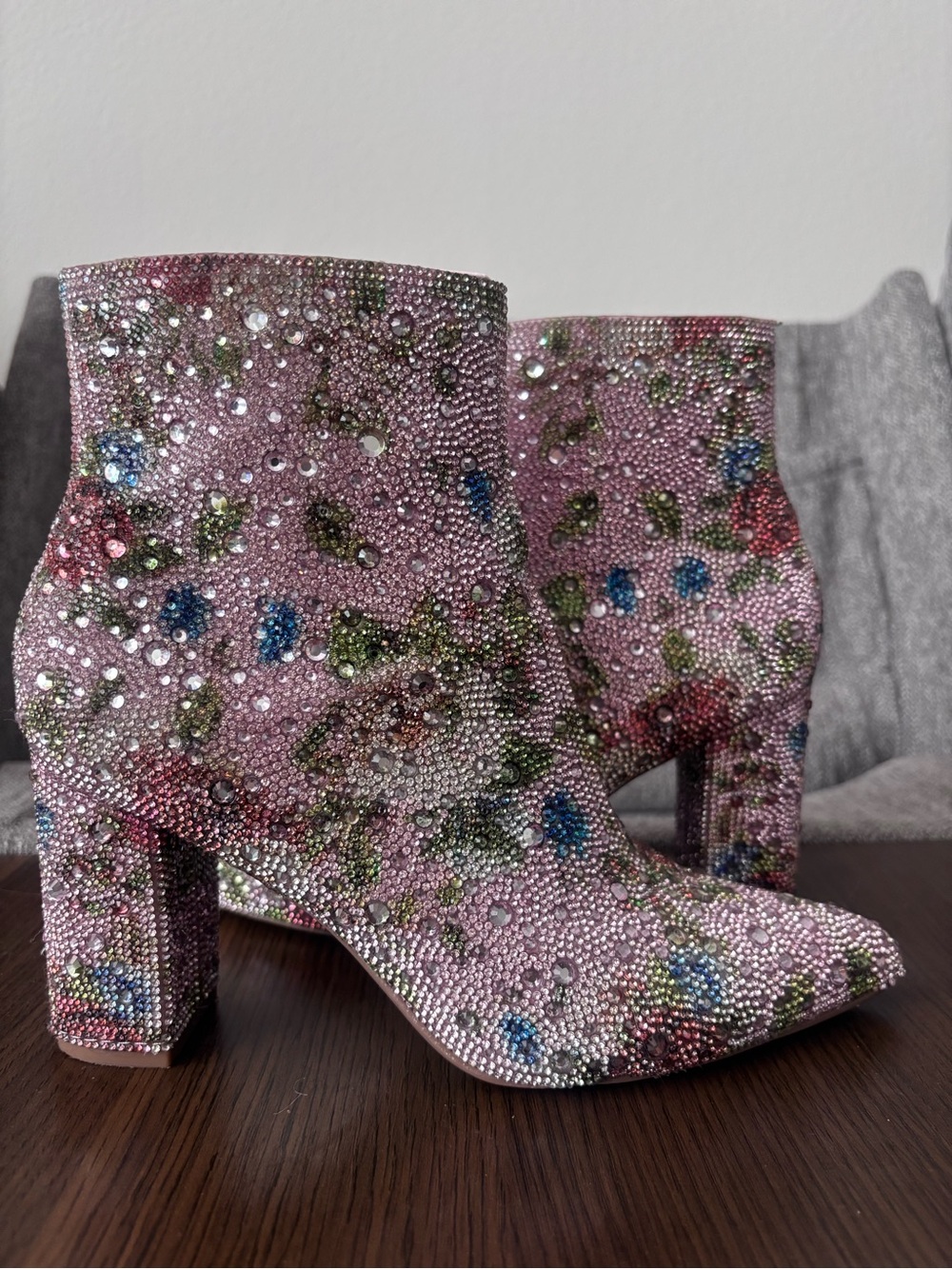 Betsey Johnson Rhinestone Embellishment Pink Floral Bootie
